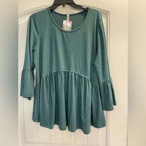 MTS baby doll top long sleeves top boutique NWT. Size large blue fall